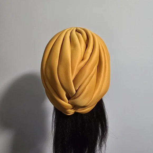Handmade Pre-styled African Head Wrap, Yellow